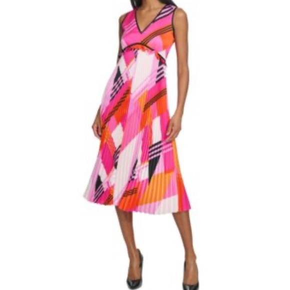 Karl Lagerfeld Dresses & Skirts - Karl Lagerfeld Pink and Orange Midi Dress NWT size 10